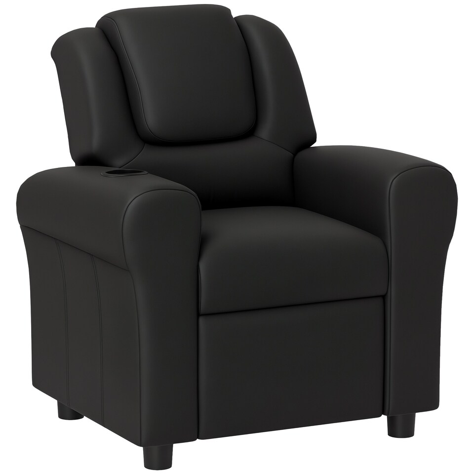 image 1 of HOMCOM Kids Recliner Chair w/ Cup Holder, PU Leather Children Lounger, Black White