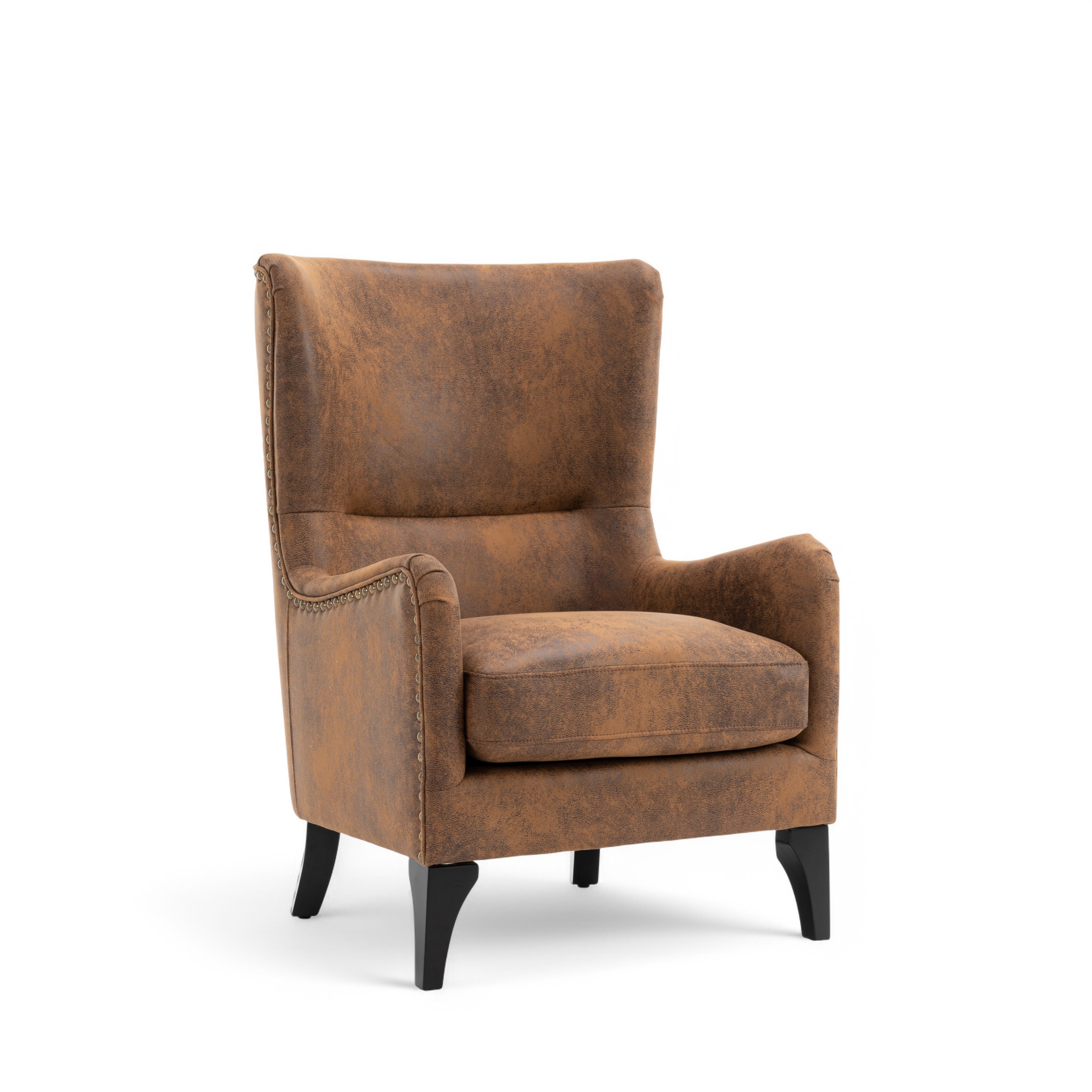 Faux Leather Suede Brown Segovia Accent Wingback Chair