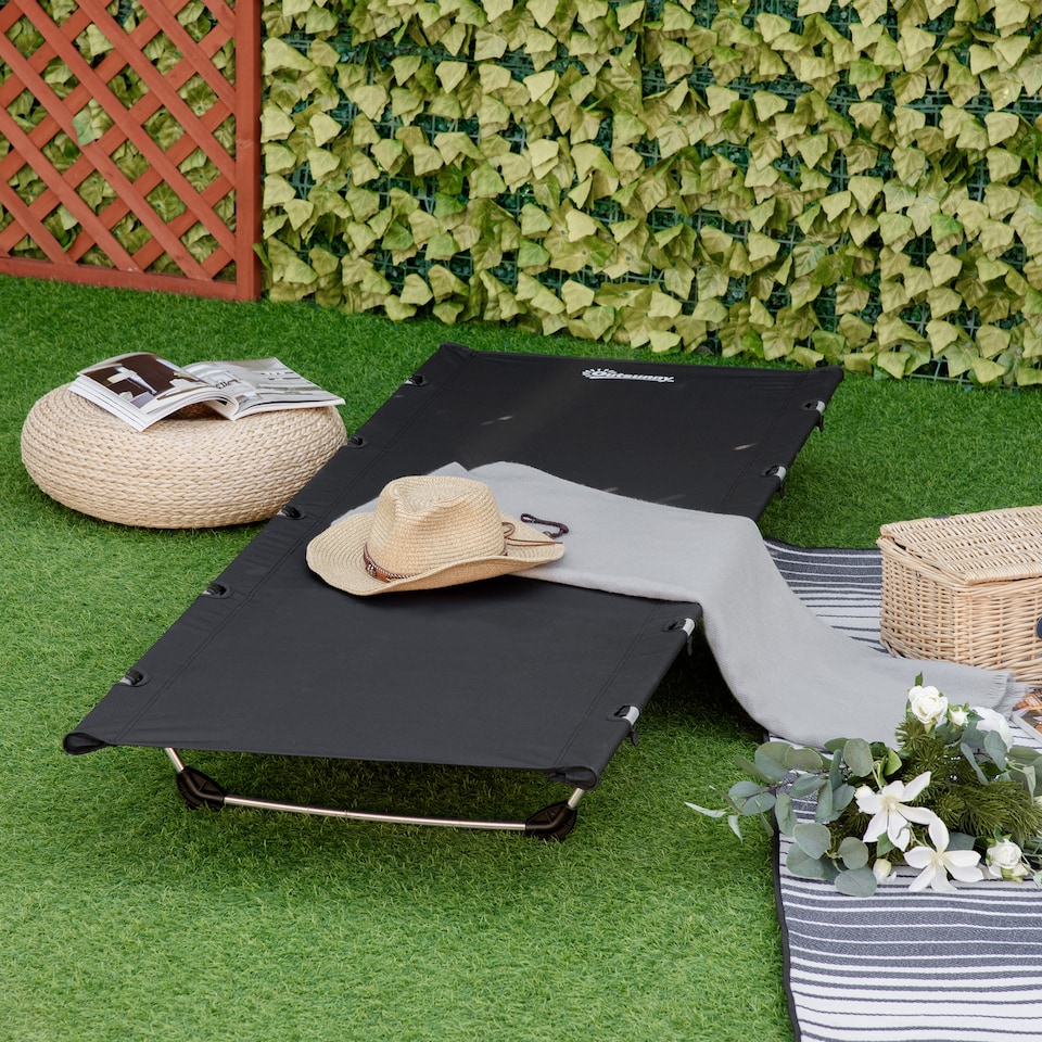 image 1 of Outsunny Lightweight Camping Bed, Aluminium Portable Camp Cot Sleeping Bed with Strong Support 150kg and Carry Bag for Outdoor Overnighter Camping, Hiking, Travel, RV, Black