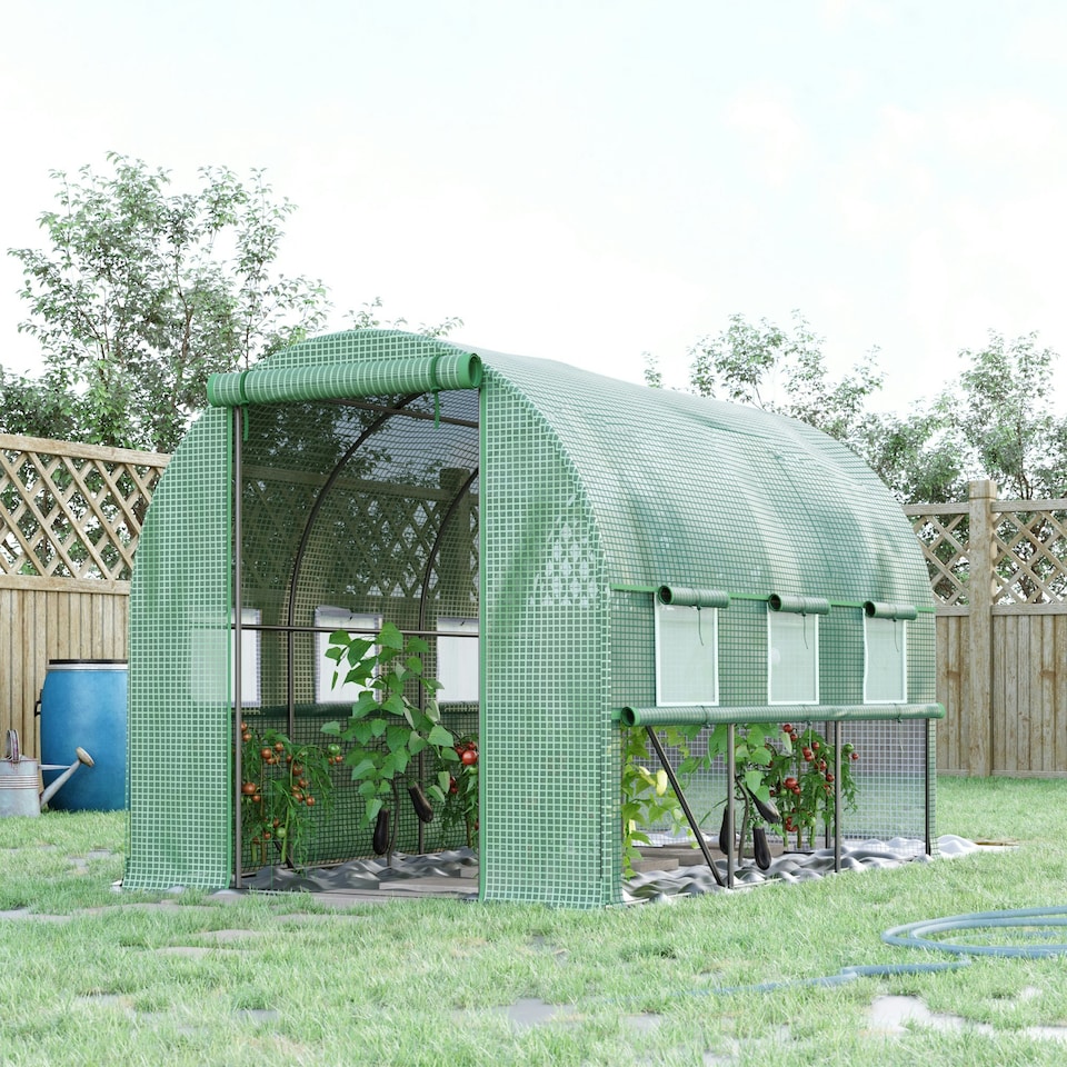 image 1 of Outsunny 3 x 2 x 2m Polytunnel Green House w/ UV-resistant PE Cover, Green