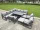image 1 of Fimous 12 Seater Aluminium Sofa Set 11 Pieces Outdoor Garden Furniture - Rising Dining Table with Cushions 2 Big Footstools 3 Chairs Footstool Dark Grey