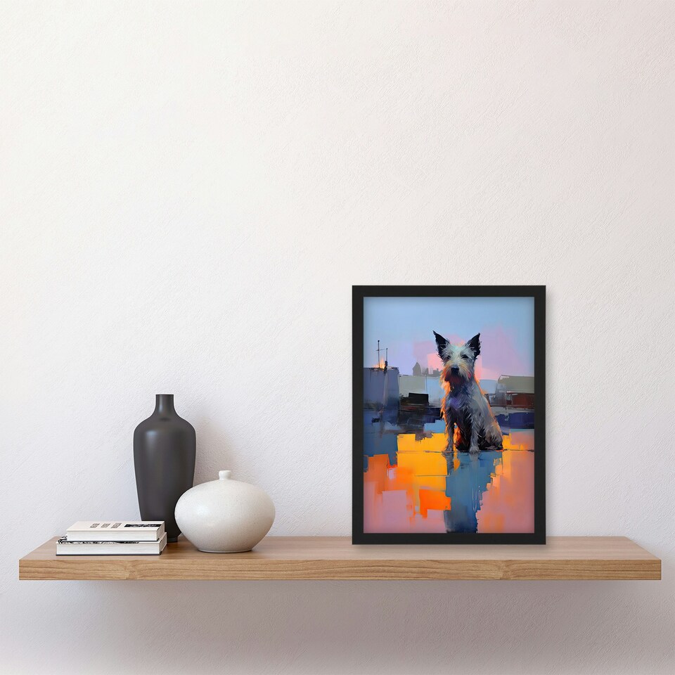 image 1 of Waiting His Master Terrier Dog Portrait Black Framed Wall Art Print A4