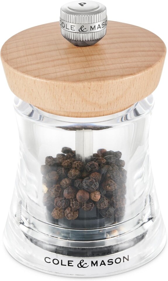 image 1 of Cole & Mason Holborn Pepper Mill Natural Beech, 95 mm, Pepper Grinder with Adjustable Coarseness, Lifetime Mechanism Guarantee