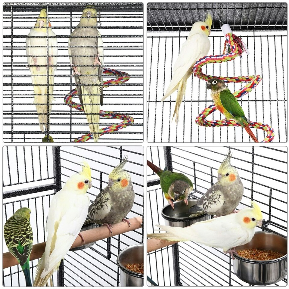image 1 of Yaheetech 174 cm Tall Play Top Parrot Cage Metal Rolling Bird Cage Black