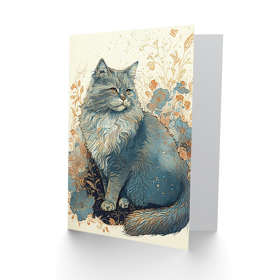 image 1 of Fluffy Wildflowers Watercolour Cat Birthday Card