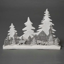 Christmas Village Scene Winter Wonderland Glitter Foam Snow Covered Finish Table Decoration, Grey