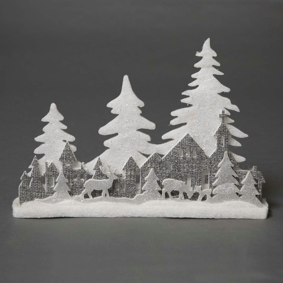image 1 of Christmas Village Scene Winter Wonderland Glitter Foam Snow Covered Finish Table Decoration, Grey