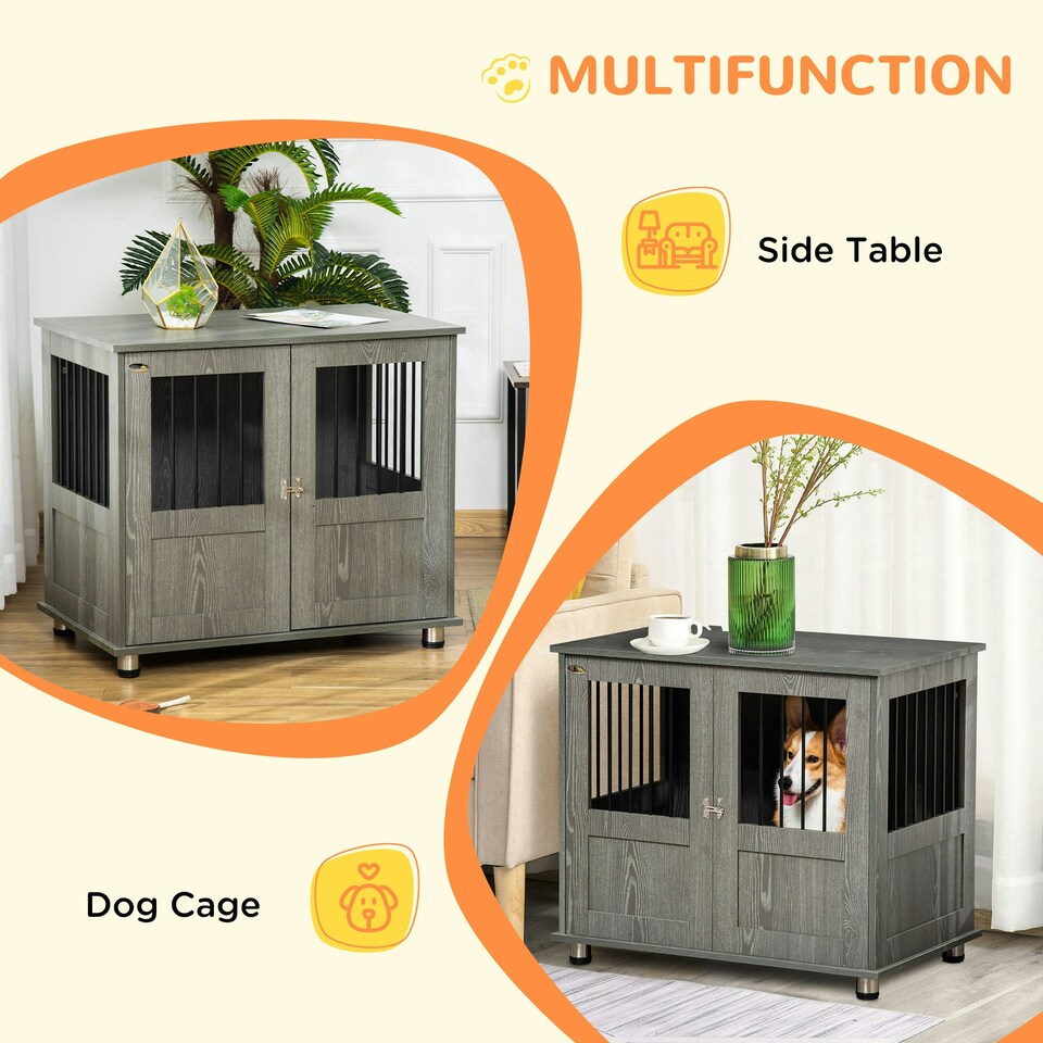 image 1 of PawHut Dog Crate Kennel Cage for Small Medium Dog, Indoor End Table, Grey