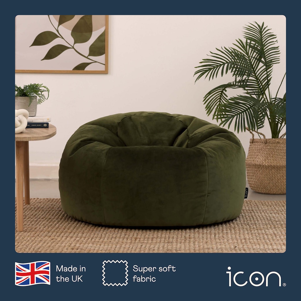 image 1 of Kingston Classic Velvet Bean Bag Chair Olive Green Bean Bags | Green | Olive Green | 1