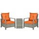 image 1 of Outsunny 3 PCs PE Rattan Garden Sofa Set with 2 Chairs & Storage Table Orange