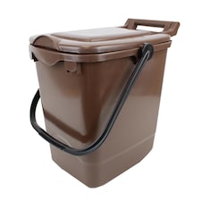 Large Compost Caddy - Brown - for Food Waste Recycling (23 Litre) - 23L Plastic Composting Kerbside Bin with Composting Guide