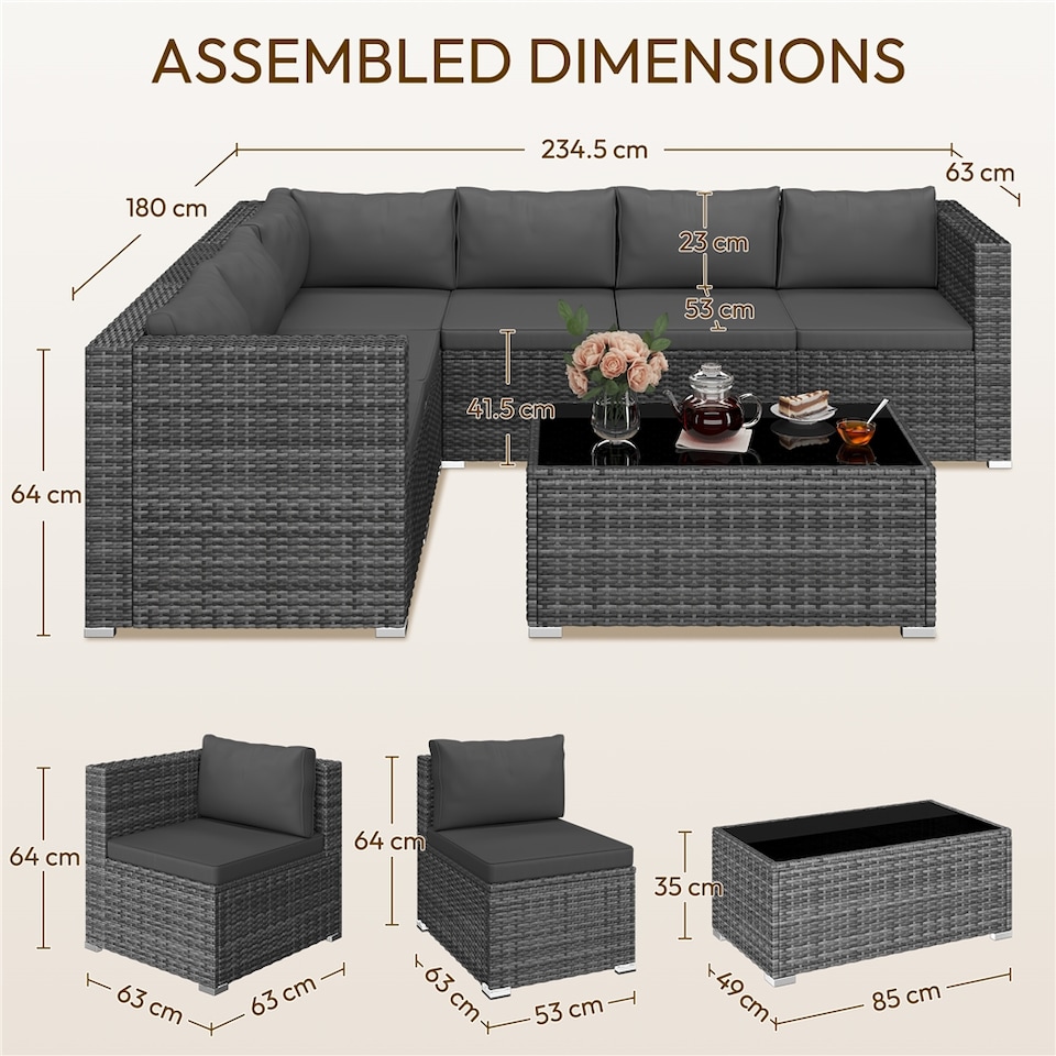 image 1 of Yaheetech 7-Piece Modular PE Rattan Patio Furniture with Thick Cushions-Grey