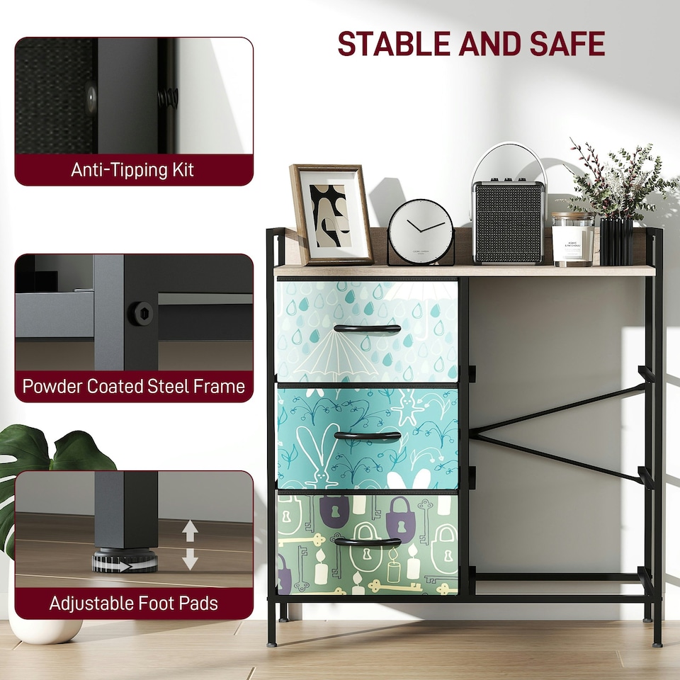 image 1 of HOMCOM 6-Drawer Chest of Drawers, Fabric Dresser with Open Shelf, Blue | Blue