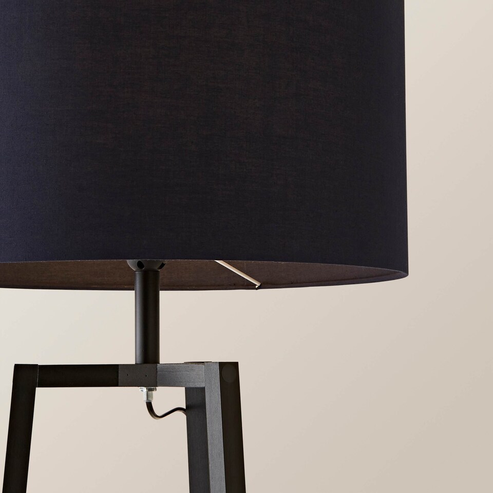 image 1 of ValueLights Hiru Black 3 Tier Shelf Floor Lamp with Navy Shade | Blue