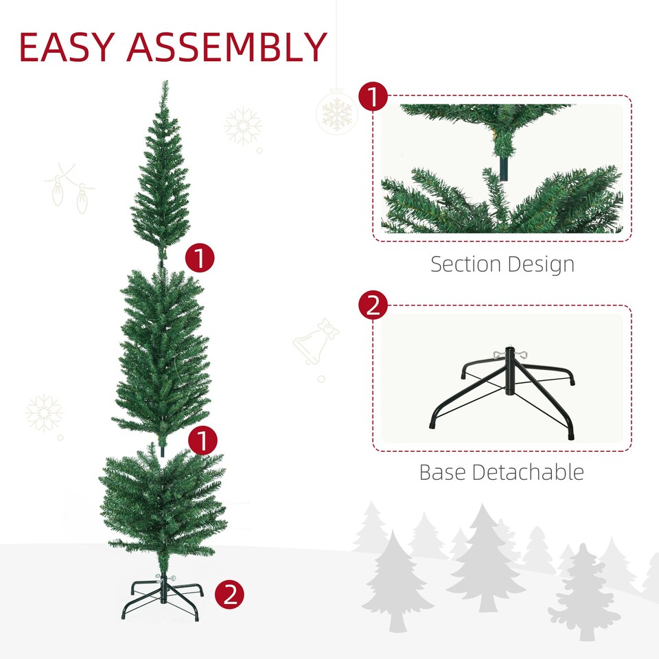 image 1 of HOMCOM 6ft Artificial Pencil Christmas Tree with Colourful Lights, Steel Base