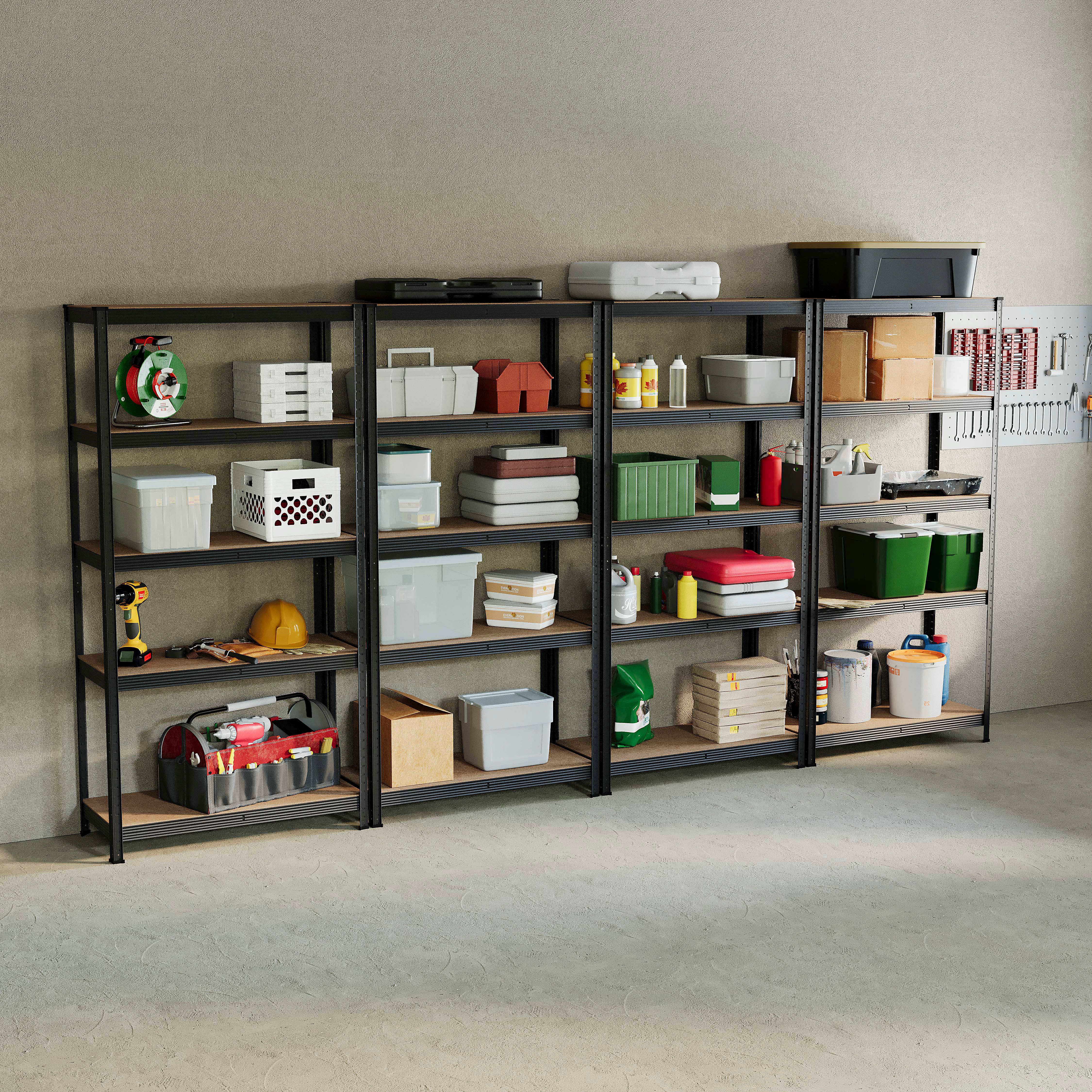 Home Vida 5 Tier Large Heavy Duty Garage Shelves Adjustable Steel Shelving Storage Units - Black - Holds Upto 875kg Per Bay - 4 Bays