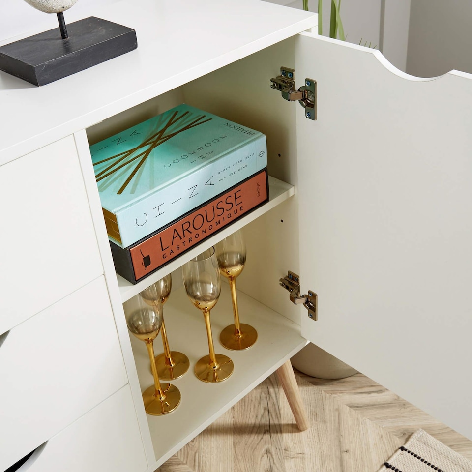 image 1 of Sideboard Storage Cabinet With Drawers Cupboard Solid Wood Legs | White