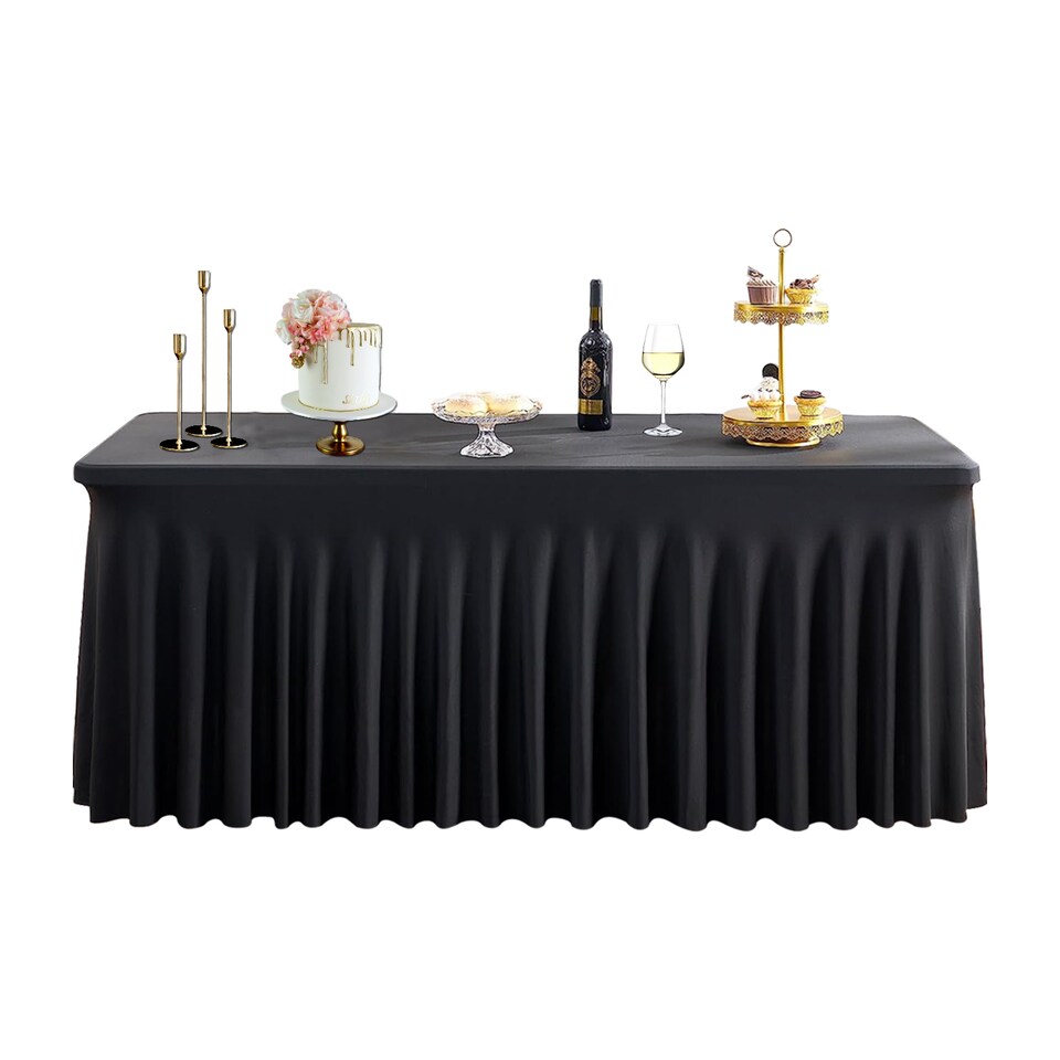 image 1 of Table Cloth Skirt, Pleated Round Spandex Tablecloth Cover - 6ft x 2.5ft