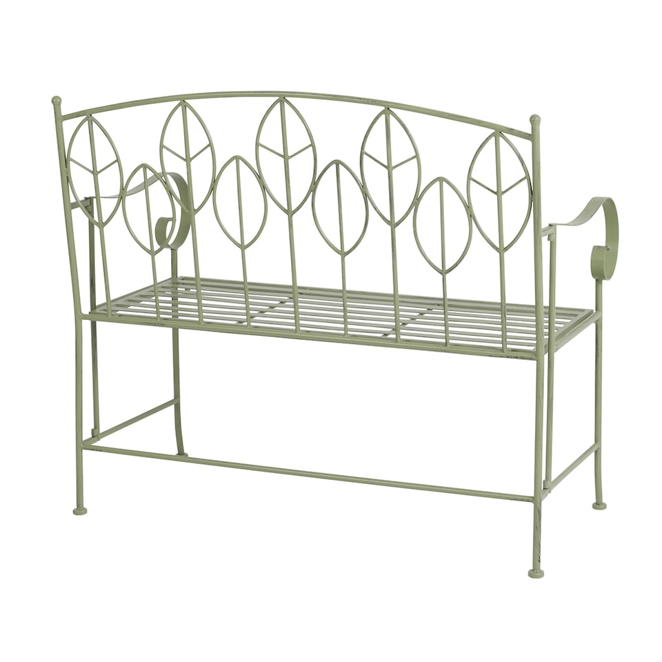 image 1 of Charles Bentley Rustic Metal Garden Bench - Leaf Design | Green | Green