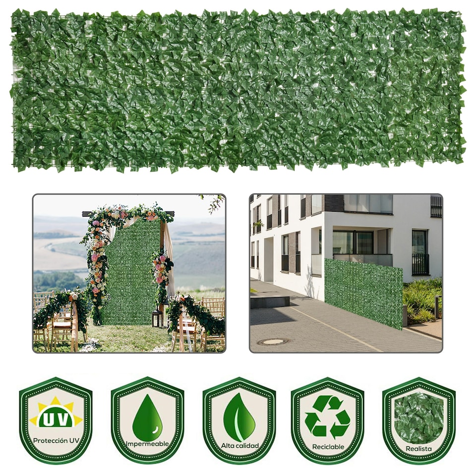 image 1 of Outsunny Artificial Leaf Hedge Panel Garden Fence Privacy Screen on Roll 1m x 3m