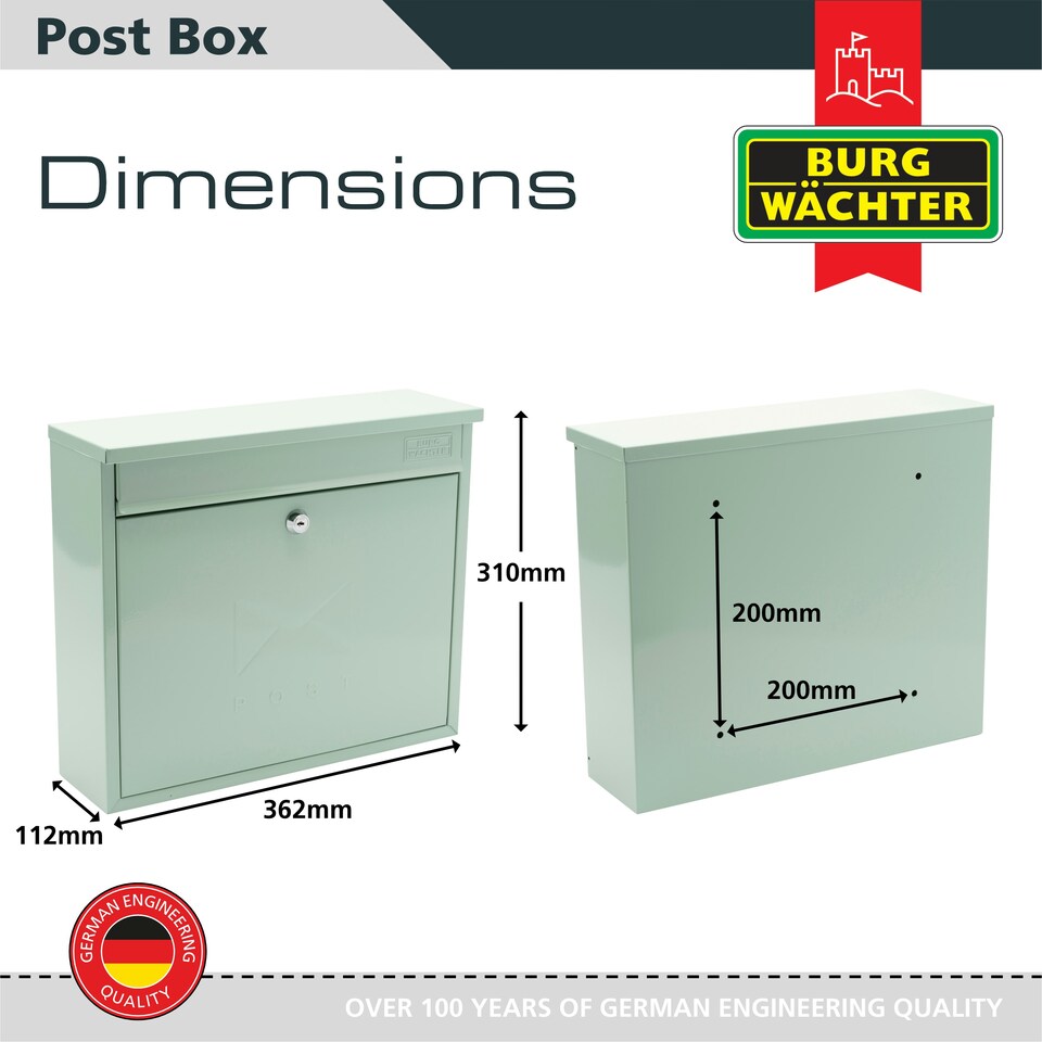 image 1 of Burg-Wachter Elegance Wall Mounted Galvanised Stell Lockable Weatherproof Ppost Box - 36x31x11cm Green | Chartwell Green