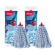Vileda Supermocio Microfiber Cotton Mop Refill Replacement Mop Heads for Corner Cleaning Machine Washable Pack of 2