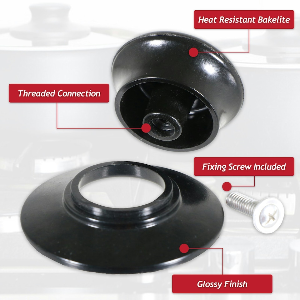 image 1 of SPARES2GO Pan Lid Knob Handle Kitchen Cookware Black Round Bakelite Hand Grip Replacement Black