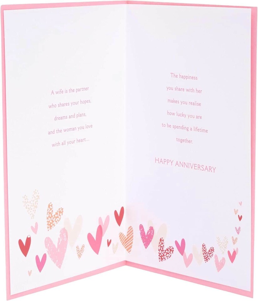 image 1 of Pink & Gold Hearts Design Wife Anniversary Card