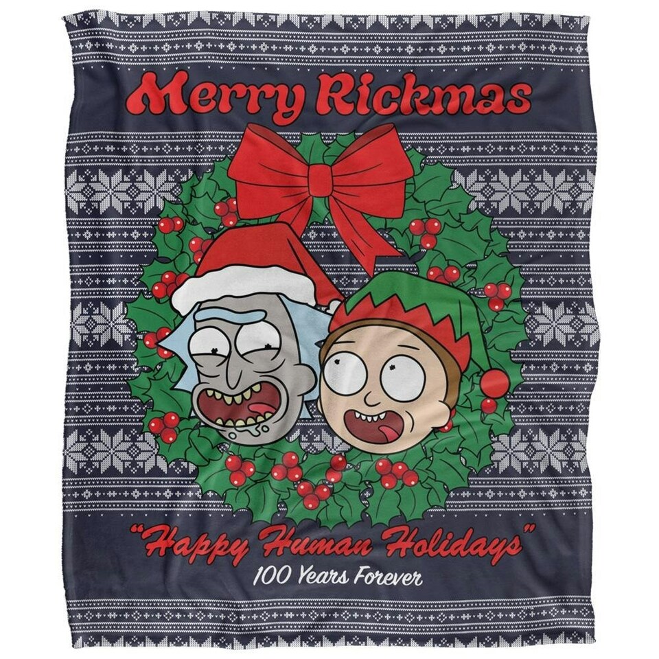 image 1 of Rick And Morty Merry Rickmas Christmas Blanket - Multicoloured - One Size