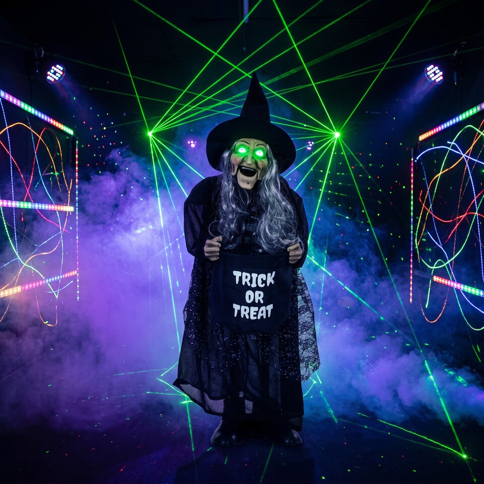 image 1 of HOMCOM 37" Animated Witch Halloween Decoration with Light Up Eyes for Party