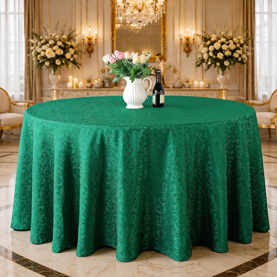 image 1 of Round Damask Table Cloth, Circular Linen Table Cover - 90 Inch
