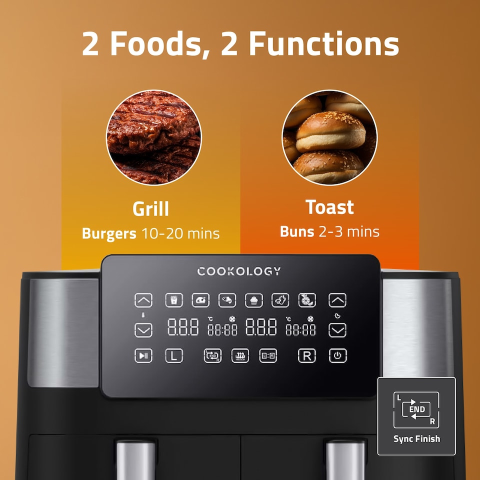 image 1 of Cookology Dual Zone Air Fryer 8L Capacity with Digital Touch Controls - CAF80DI Black