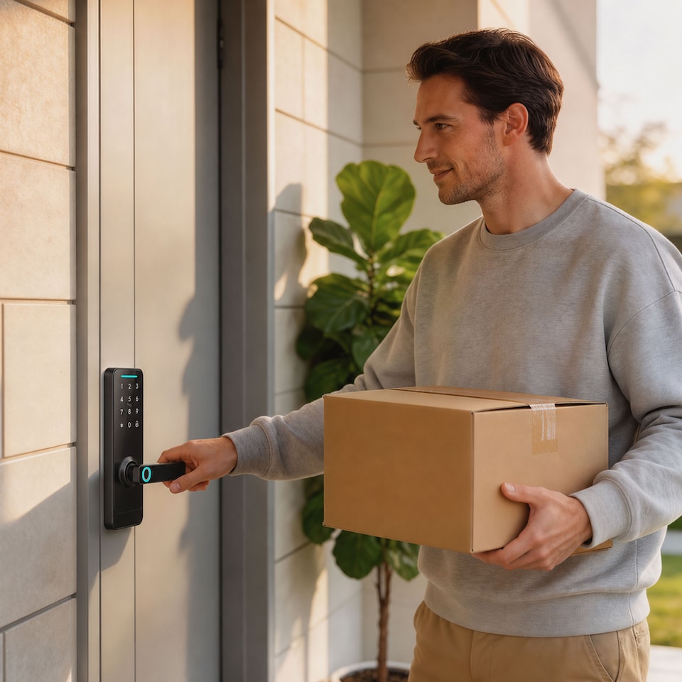 image 1 of HOMCOM Smart Door Lock, Fingerprint/Passcode/APP/NFC/Key, Doorbell