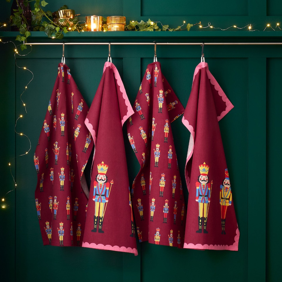 image 1 of Catherine Lansfield Christmas Nutcracker Cotton Kitchen Tea Towel Pack of 4