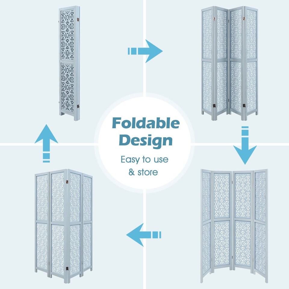 image 1 of COSTWAY 4-Panel Wooden Room Divider 165cm Folding Privacy Screen
