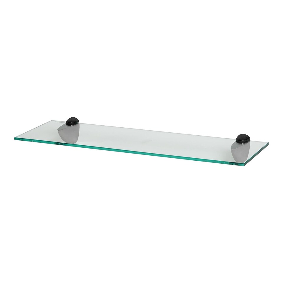 image 1 of Harbour Housewares Floating Glass Shelf - 60cm - Metallic Brackets - Bathroom Shower Storage Vanity Display Unit Shelf | Black | Black | 1