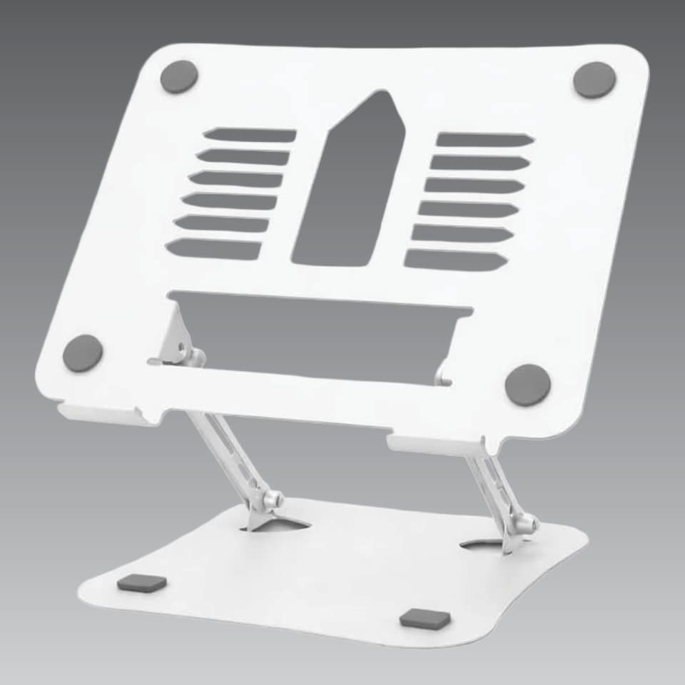image 1 of Futura Laptop Stand Adjustable Portable Riser, White Foldable Aluminium Holder for MacBook AirPro and 11 to 17 inch Laptops | White | White | One Size | 1