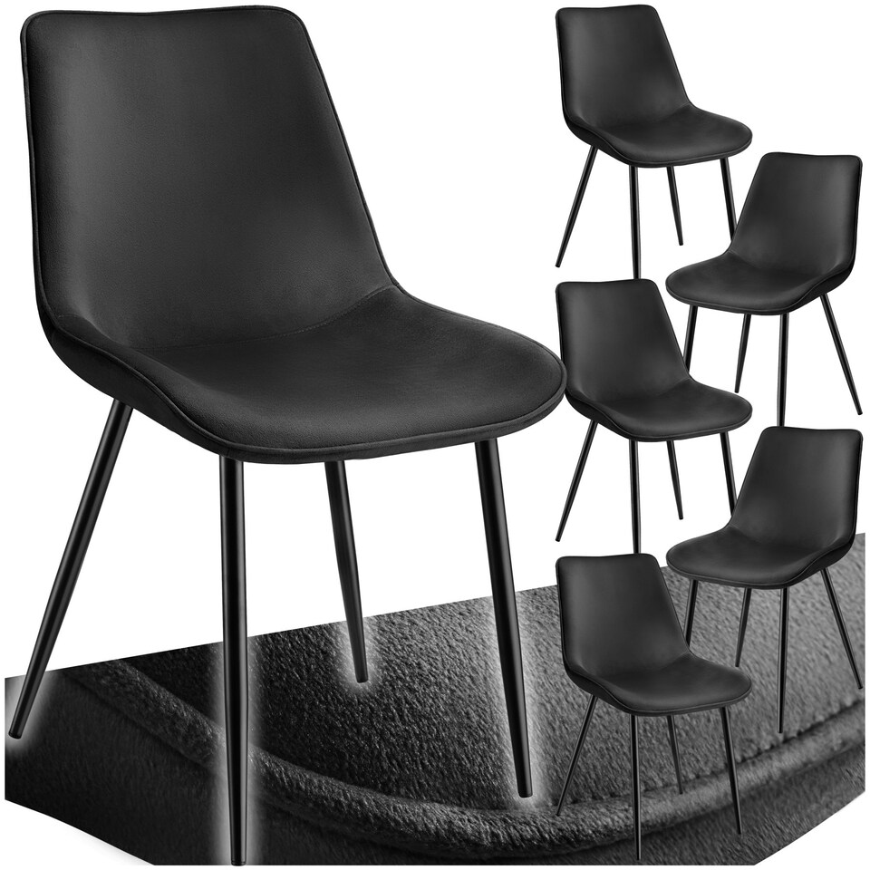 image 1 of Dining Chair Monroe - padded, velvet look, ergonomic seat, black steel legs - Set of 6 Black