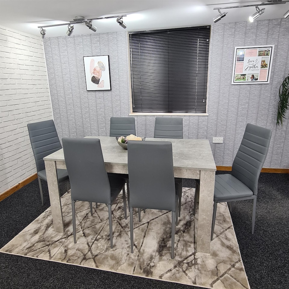 image 1 of Modern Dining Table Set With 6 Grey Chairs Dining Room Furniture Set | Grey | One Size | 7