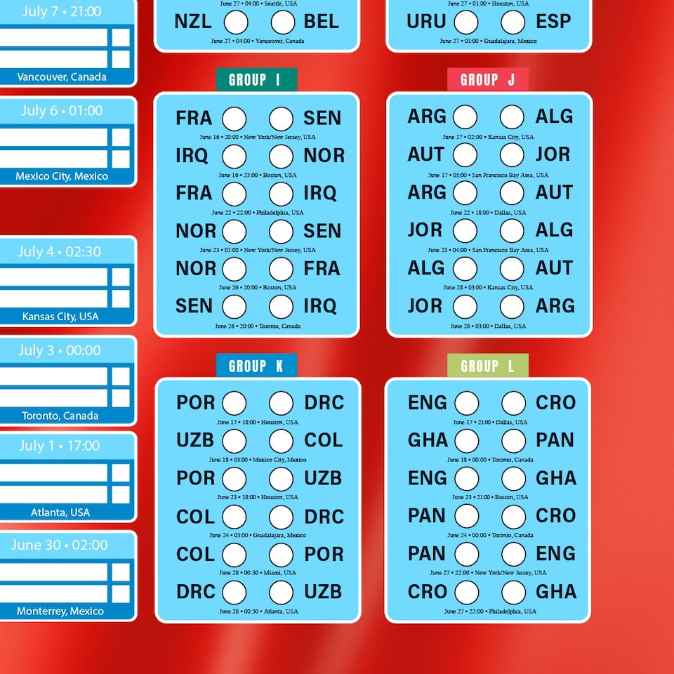 image 1 of Portugal Flag World Football Championship Cup 2026 A3 Fixture Wall Chart