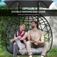 image 3 of Outsunny Rattan Double Hanging Egg Chair with Canopy, Cushion, Black 