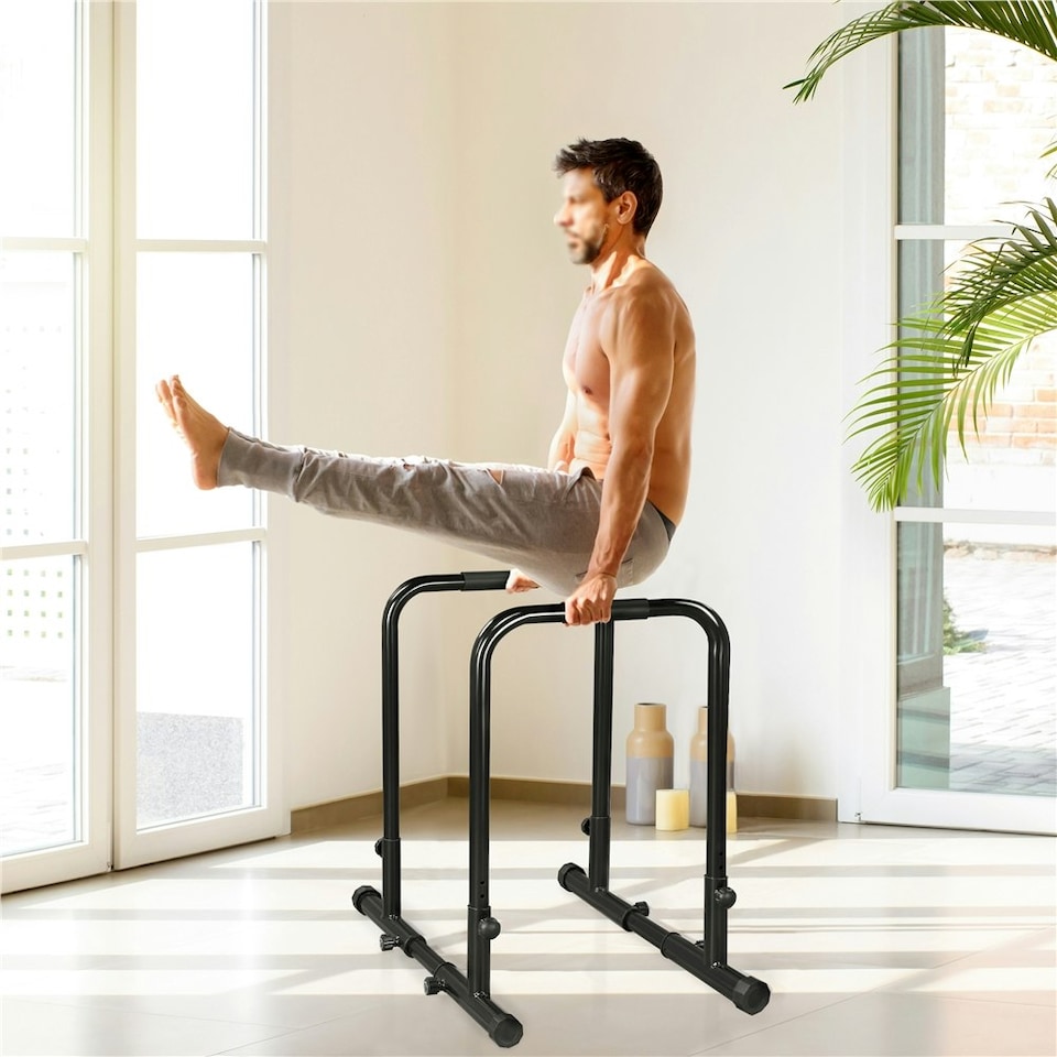 image 1 of Yaheetech Adjustable Parallel Bars for Home Gym Black