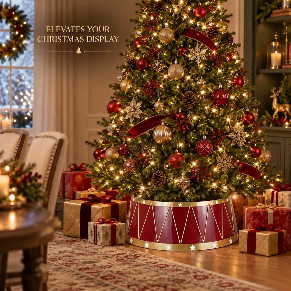 image 1 of 25.6 to 28.4 Inch Drum Christmas Tree Collar Foldable Base Cover for a Neat Festive Finish