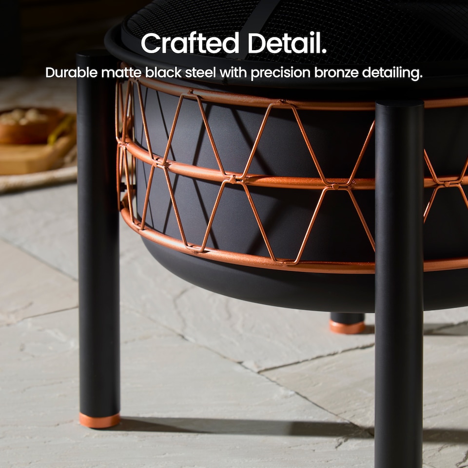image 1 of VonHaus Fire Pit with Copper Rim and BBQ Cooking Grill