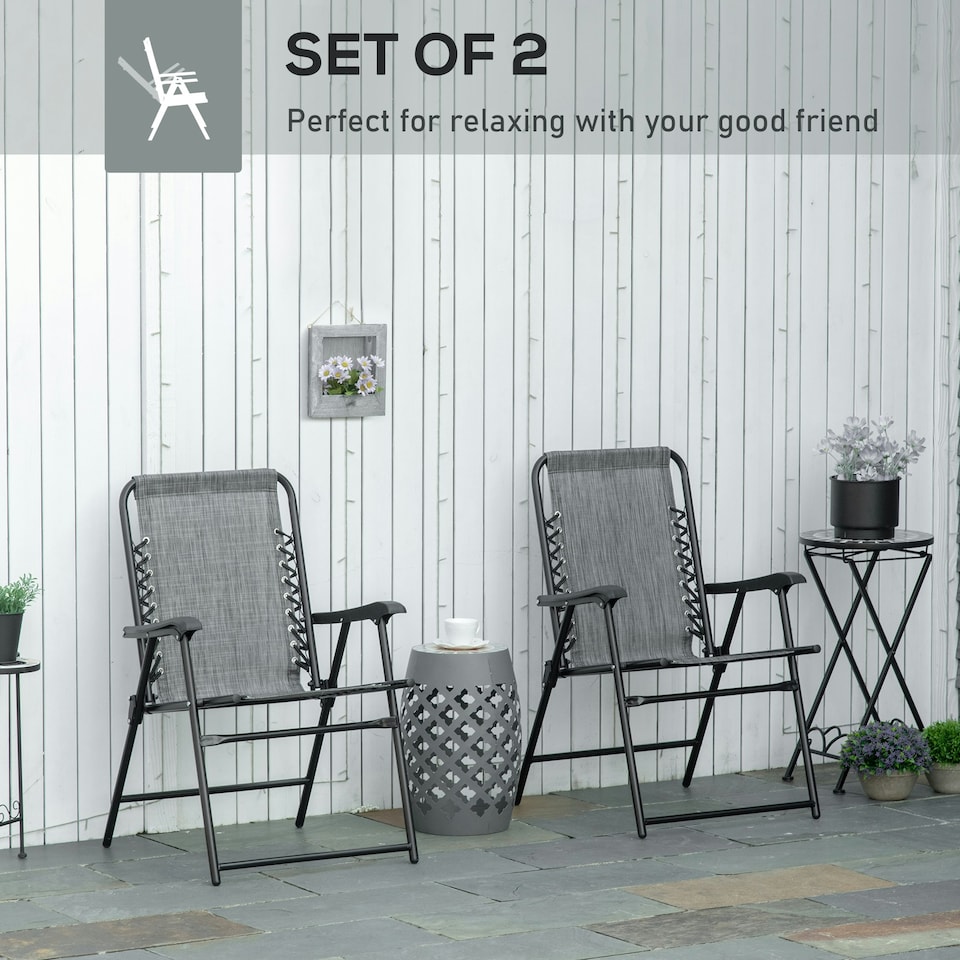 image 1 of Outsunny 2Pcs Outdoor Patio Folding Chairs, Portable Garden Loungers Grey