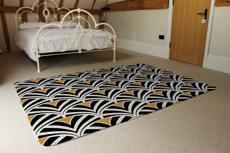 image 1 of Black & Gold Shells Geometric Rug | Multi