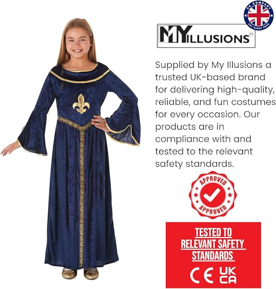 image 1 of Blue Tudor Girls Historical Medieval World Book Day Kid Fancy Dress Costume Chil(4-6 Years)