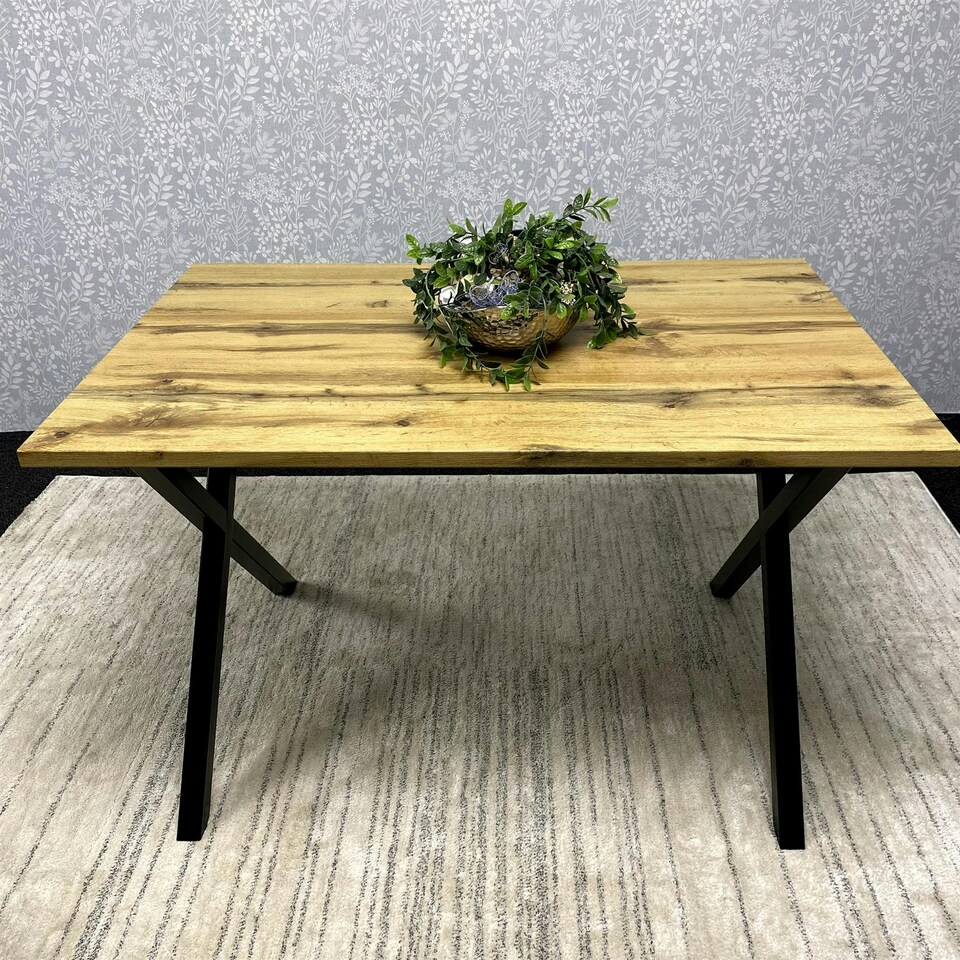 image 1 of Wooden Dining Table With Metal Legs for Dining, Work, or Study Brown