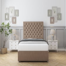 Sloomy Mayfair Mink Plush Divan Bed With Mattress No Drawers With 54" Floor Standing Headboard 2'6 Small Single | Brown | Mink | Small Single | 1