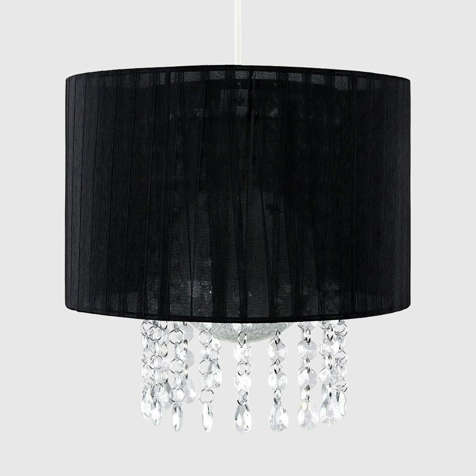 image 1 of ValueLights Modern Black Voile Ribbon Wrapped Pendant Shade With Acrylic Droplets